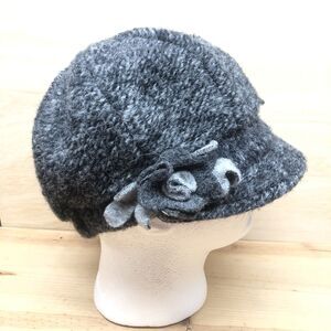 Cappellificio Bordoni Italy Women’s Wool Hat Cap Gray Floral Newsboy
